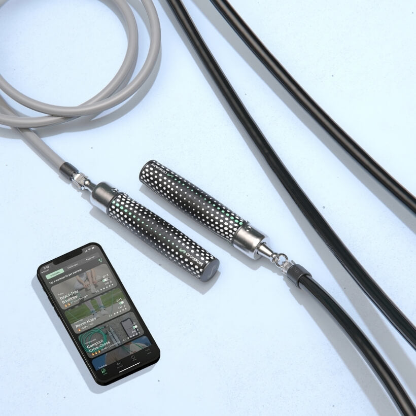 Get Strong (V1) Power Handles on the floor with a 1 LB and 2 LB jump rope